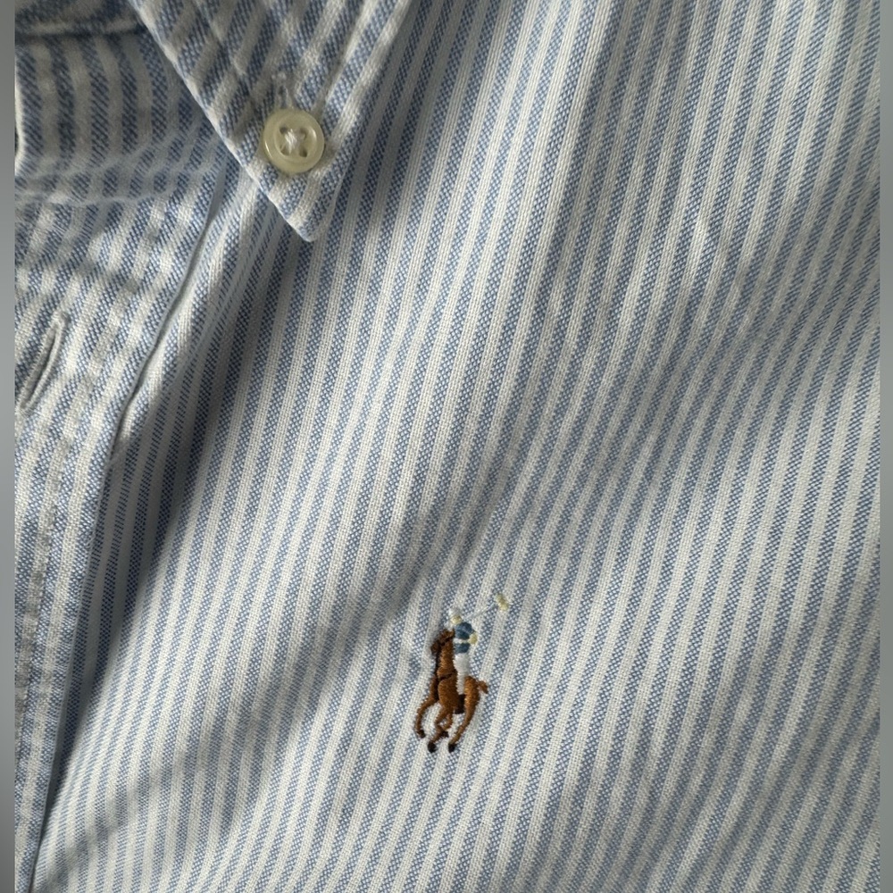 Ralph Lauren White & Blue Stripes Button Down Blouse Size 10 Classic Fit - Picture 3 of 6